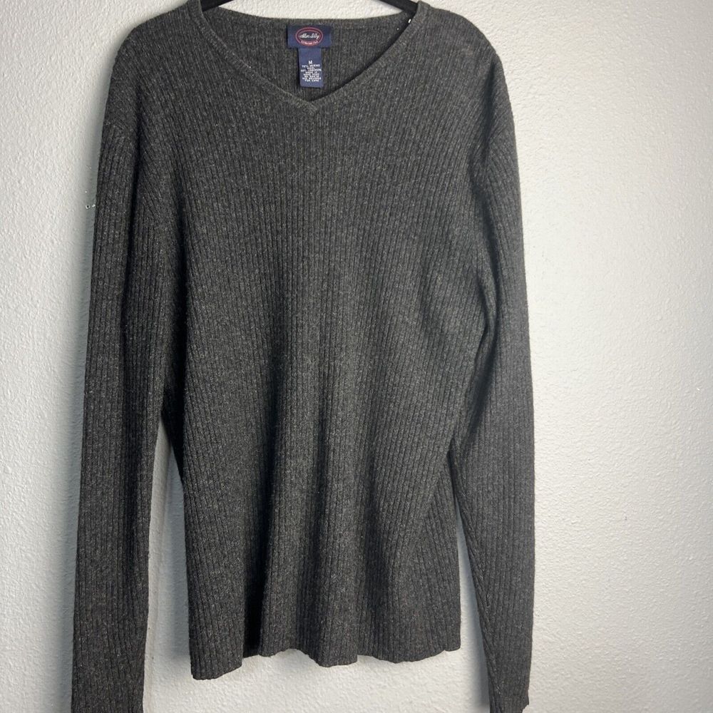 Vintage Allen Solly Grey Ribbed Merino Wool‎  Cashmere V Neck Sweater Size M
